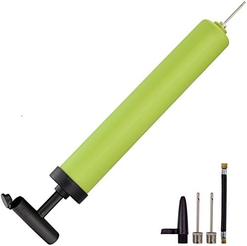10 Inch Ball Pump, Eco-friendly Portable Hand Pump for Basketball, Soccer, Rugby, Volleyball, Netball, Gym Ball, Inflatable Toy, Toy Balls, Balloon -W/ 2*B7 Pin Needle, 1*B2 B3 Plastic Needle,1*Hose (Green)