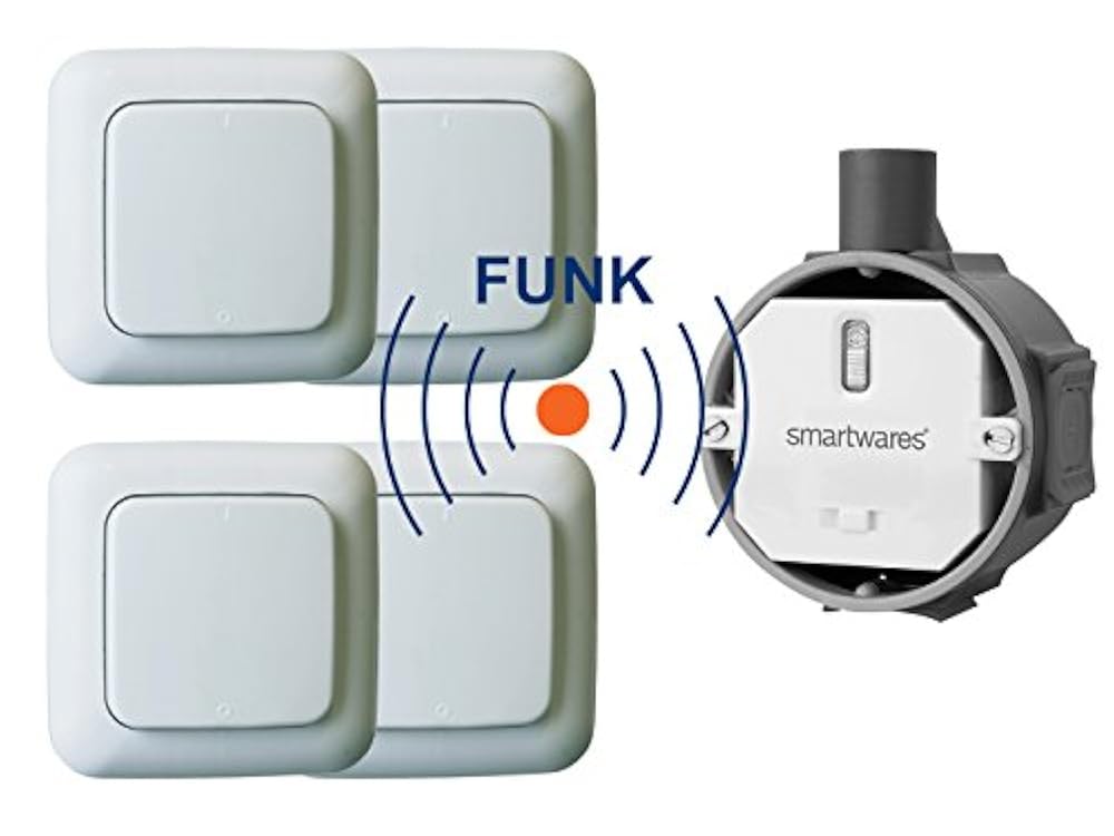 Funk Schalter Set - Funk-Einbauschalter + 4 x Funk-Wandschalter, für Leuchten und Geräte bis max. 1000W