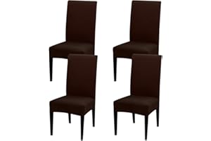 JUNZHE Juego de 4/6 fundas para sillas de comedor, fundas elásticas modernas protectoras para sillas, fundas extraíbles y lavables para sillas de cocina (marrón-B, 4 piezas)