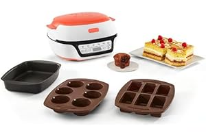 Tefal Cake Factory Tutti Frutti KD801510 – Robot Cuiseur Gâteaux 1100 W, 5 programmes automatiques + mode manuel, inclus coffret 3 moules blancs/corail, cuisson sans préchauffage