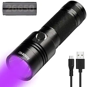 AHOME V3 UV Blacklight Flashlight [USB Rechargeable] 10W Black Light 395nm Ultraviolet LED Lamp, Scorpion Finder & Pet Urine Detector with [5000mAh Battery] and Charging Cable