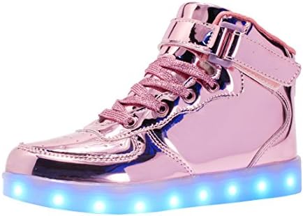 Bevoker Kids LED Light Up Trainers High Top Hook and Loop Flashing Shoes for Boys Girls, 7.5 UK, Rose Gold