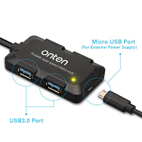 Elinker® USB 3.0 Daten Hub 4 Port USB mit LED Hohe Geschwindigkeit Übertragungsraten bis zu 5 Gbps für MacBook, Mac Mini, PC, Laptops (Schwarz) - 2
