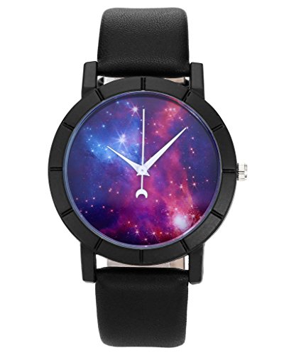 JSDDE Uhren,Geheimnisvoll Sternenhimmel Bunt Universum Armbanduhr Mond Uhrzeiger Schwarz Lederband Analog Qaurz Uhr #1 JSDDE Uhren,Geheimnisvoll Sternenhimmel Bunt Universum Armbanduhr Mond Uhrzeiger Schwarz Lederband Analog Qaurz Uhr #1