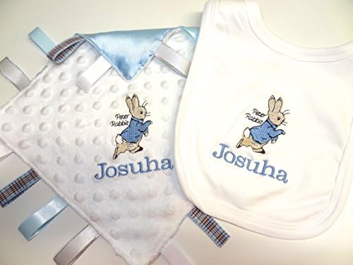 PERSONALISED BEATRIX POTTER - PETER RABBIT - TAGGY AND BIB GIFT GET - BOY OR GIRL COLOURS - BEAUTIFULLY EMBROIDERED - QUICK DISPATCH