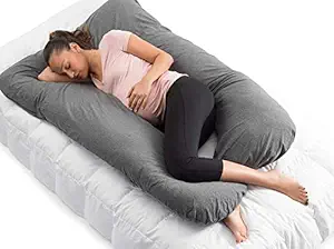 Jaipur Linen U Shaped Pregnancy Maternity Pillows with Cotton Zippered Covers-Grey