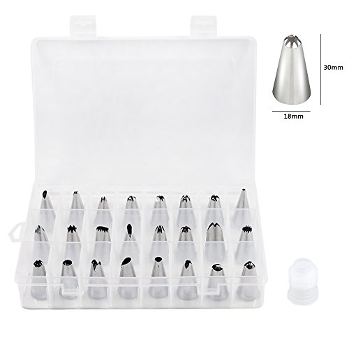 Spritztüllen Russisch Tüllen Set 24pcs Garniertülle, 2 Spritzbeutel, 2 Silikongebäckbeutel und 2 Edelstahlnägel für Kuchenverzierung - 7