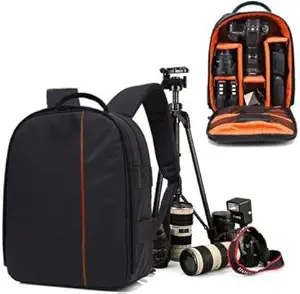 Ketsaal Light Weight Backpack to Carry DSLR SLR Lens Camera Bag (Orange, Black 15.5 * 12 Inches)