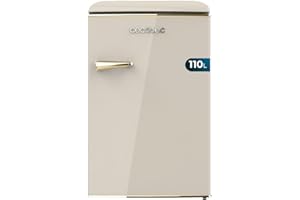 Cecotec Mini Frigorífico Retro Bolero CoolMarket TT Origin 110 Beige E. Mini Frigorífico Retro con Capacidad de 110L, Clase E, Icebox, LED interior, Tirador Cromado, Bandejas de Cristal