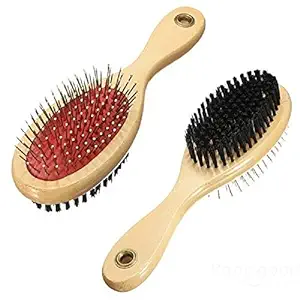 PawCloud Wooden Dog Brush, Double Side Grooming Pin Dog Comb, Large