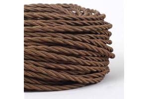 KTJES 10 METERS 3 Core Brown - ANTIQUE BRAIDED TWISTED WOVEN SILK FABRIC LAMP FLEXIBLE CABLE WIRE CORD LIGHT (MLCA007METERS10)