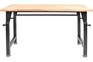 HEMMDAL Werkbank | 200 kg Tragkraft | HxBxT 105 x 135 x 60 cm | 3,5 cm Starke Holzplatte | höhenverstellbar | hochrobust aus pulverbeschichtetem Stahl | Profi-Arbeitstisch | Werktisch