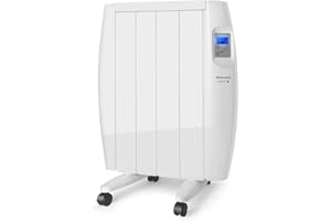 Taurus Tallin 600 - Radiateur électrique à inertie 600W, 4 éléments, technologie sèche, Programmable, Température jusqu'à 35 ° C, Confortable et économique, Roues et support mural, Blanc