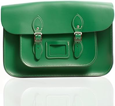 15" Sheerwood Green English Magnetic Snap Leather Satchel - Classic Retro Fashion Shoulder Bag