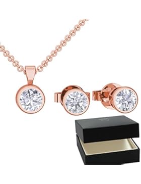 Schmuckset Rosegold von AMOONIC mit SWAROVSKI Zirkonia (Silber 925 hochwertig vergoldet) Kette und Ohrringe Halskette...