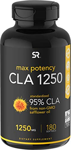Sports Research Max Potenza Cla 1250 Con 95% Attvo Conugat Dell'Acdo Lnoleco (Cla) Per Capsula. Dmagrmento Naturale Supplemento Per Uomn E Donne - 180 Softgels Lqudo