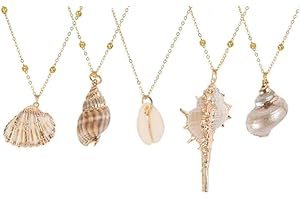 CFHOOAY Collier ras du cou en coquillage pour l'été hawaïen, 5 pièces avec pendentif en coquillage naturel incrusté avec collier en coquillage doré, bijou en coquillage fait à la main, cadeau pour femmes et