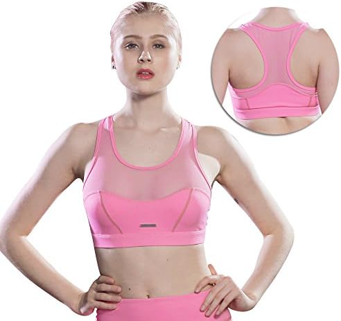 Women Sports Bra - Women's Yoga Tank Tops with Mesh Built-in Bra Padded Seamless High Impact Support for Gym Womans Fitness(Pink, XL-80D 85A 85B 85C 85D)