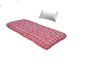 ATOOTFUSION Soft Cotton Box Rectangle Type Multicolour Mattress , 3 x 6 ft with Pillow