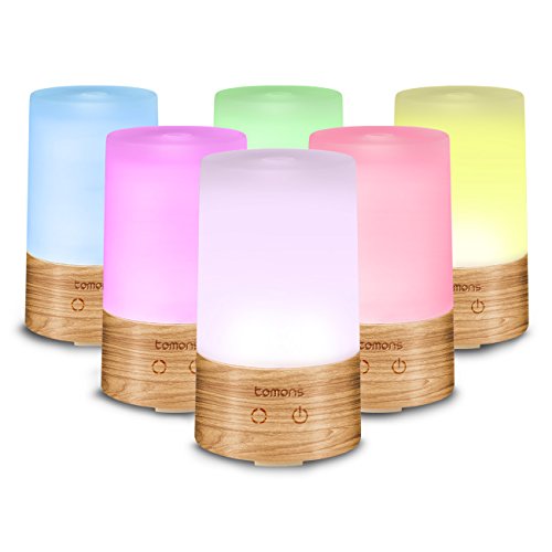 Tomons Diffuser für ätherische Öle, Aromatherapie Ultraschall flüsterleise mit sechs verschiedenen Leuchtfarben automatische Abschaltung – 100 ml Luftbefeuchter aus Naturholz/ Glas - 3