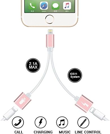 Going Adapter for iPhone 7, Lightning to Dual Lightning Splitter Cable with Charging and Audio for iPhone, Support Call,Charging and Music Control, Compatible with iOS 11 (Rose gold)