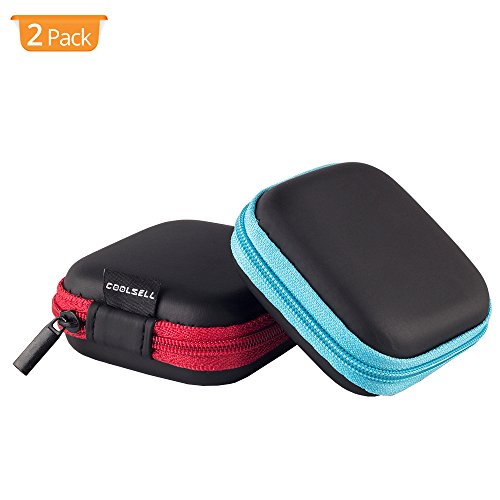 Custodie per auricolari, SUNGUY [2-Pack] Custodia da viaggio per auricolari piccola tasca per smartphone Auricolare Bluetooth Custodie per auricolari rigide Custodia per cuffie EVA 2 colori (blu + rosso)