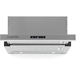 Klarstein Vinea - Hotte aspirante, Extra plate, Extractible, 610 m3/h, Eclairage halogène, Fonction extraction, 2 filtres à graisses, Matériel de montage fourni, Argent