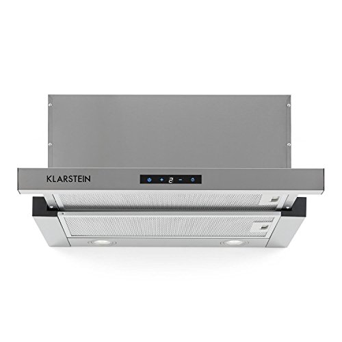Klarstein Vinea - Hotte aspirante, Extra plate, Extractible, 610 m3/h, Eclairage halogène, Fonction extraction, 2 filtres à graisses, Matériel de montage fourni, Argent