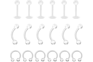 LuLiyLdJ - Soporte de perforación para oreja flexible (18 piezas, perforación de labios, acrílico, piercing de ceja, aro en espiral, membrana de tragus, anillo de herradura, piercing para joyas