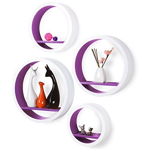 WOLTU RG9231la Wandregal Schweberegale, 4er Set Oval Lounge Cube Regal, Retro Bücherregal, MDF Holz, DIY zum Hängen, Weiß-violett - 3