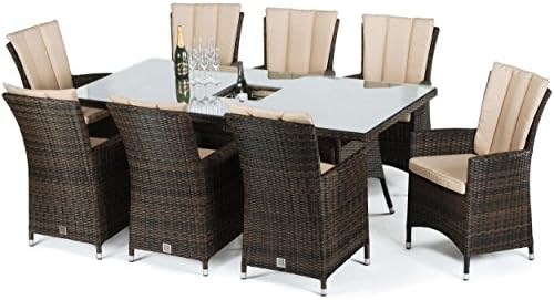 Rattan new Luxury LA 8 Seat Rectangle Brown Weave Garden Furniture Set