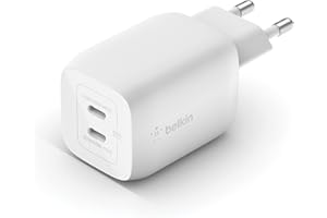 ‎BELKIN Belkin Ładowarka sieciowa 65W, 2 porty USB typ C, Power Delivery 3.0 z technologią GaN do urządzeń iPhone 15, 14, 13, 12, Pro, Pro Max, iPad, MacBook, Samsung Galaxy S24, S23, Tab, Pixel i innych