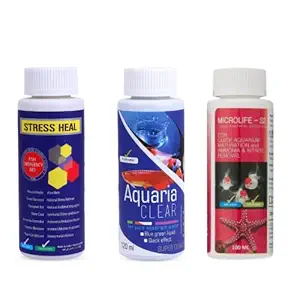 Aquatic Remedies Aquarium Fish Tank Must Have Starter Combo (Stress Heal + Aquaria Clear + MicroLife S2) 3 * 100 ML - 3 Pcs Combo Starter Pack
