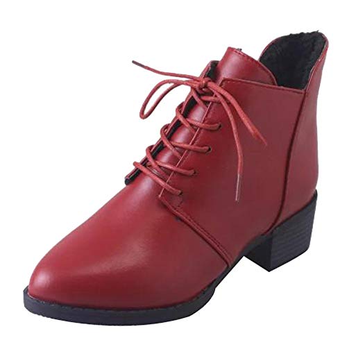 Preisvergleich Produktbild Lederstiefel Damen,Elecenty Frauen Stiefeletten Kurzschaft Stiefel Mode Schnürboots Boots Schnürstiefel Winterstiefel Flandell Halbschuhe Absatzschuhe