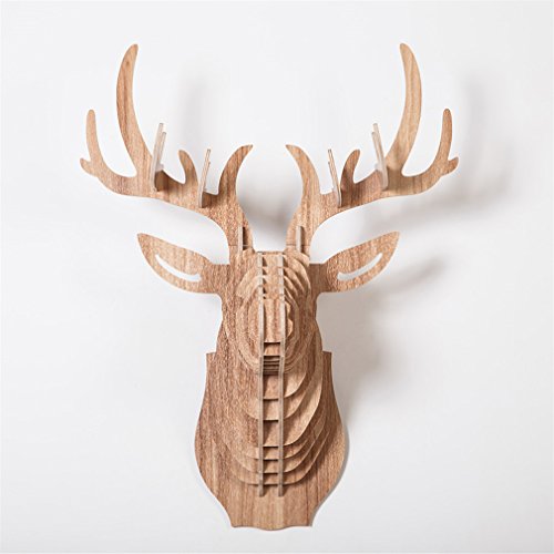 HROOME Rätsel Hirschkopf Wanddeko Hirschgeweih Deko Weihnacht Holz Dekorativ Hirschkopf Wanddekoration für Weihnachten - 3