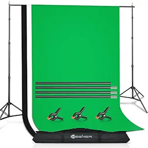 Yesker Photo Backdrop Stand Kit 8.5x10 ft Background Stand Support System with 3 Muslin Backdrop Kits(White/Black/Chromakey Green Screen) for Portrait,Product Photography and Video Shooting