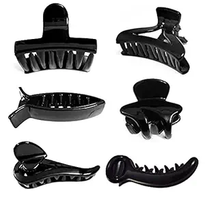 BHARATGAURAV 6 PCS Stylish Latest Claw Clips Large Medium Size Stylish Hair Clutchers/Claws Accessories For Girls & Women (Black)