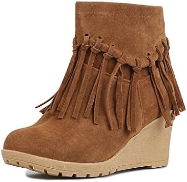 ZQ@QX Autumn and Winter Round Head water-ramp with wild-su boots side zipper boots women short boots, Tan 39