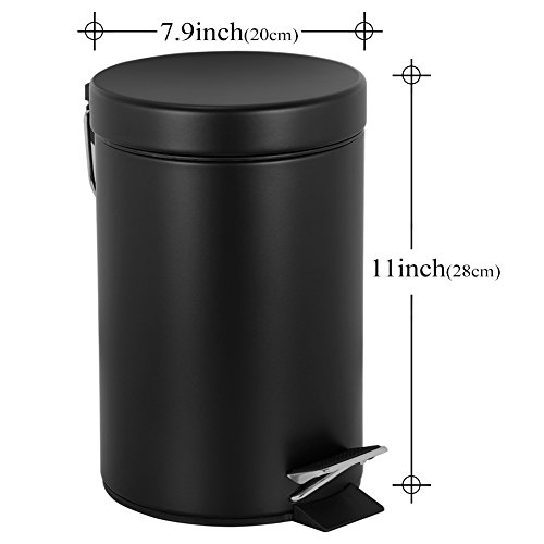 Mülleimer mit Deckel Klein für Wohnzimmer Badezimmer Runde Schritt Weiche Verschluss, Anti-Fingerprint, 1,3 Gallone / 5L (Schwarz) - 2