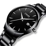 CIVO Herren Uhren Luxus Schwarz Edelstahl Band Datum Kalender Uhr Männer Wasserdichte Analog Quarzwerk Armbanduhr Klassisch Einfaches Entwurf Kleid Uhren Schwarz Zifferblatt