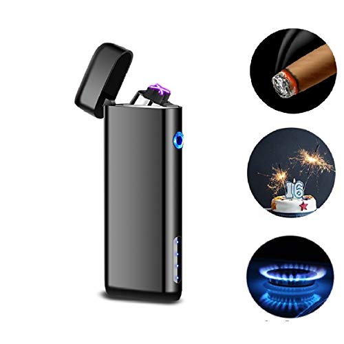 HEFUM USB electric lighter, arc lighter cigarette lighter, arc lighter, rechargeable flameless windproof double electronic lighter for kitchen, barbecue, candles and cigarettes