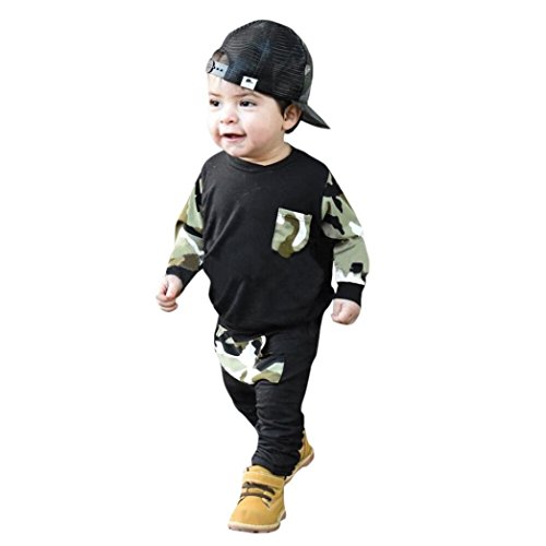 Preisvergleich Produktbild Bekleidung Longra Kleinkind Neugeborene Baby Jungen Kleidung mit Camouflage Sweatshirts Langarmshirts Tops + Camouflage Lang Hosen Babykleidung Outfits Kleider Set(0-24Monate) (70CM 6Monate, Black)