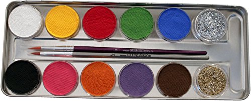 Eulenspiegel Schminkpalette aus Metall, 2 Glitzer, 2 Pinsel, 10 Farben - 2