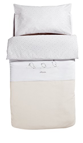 PETIT PRAIA Piu Piu Fitted Sack for Cot (70 x 140 cm, White/Beige)