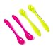 PACK OF 4 -- Plastic Baby Feeding Spoons with Long Flexible Handles -- 2 Green & 2 Pink -- Age: 6 m+