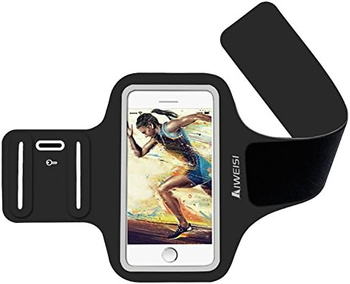 AIWEISI UIltrathin Sweatproof Running Sports Armband Phone Holder for iPhone 6Plus/6sPlus/7Plus Galaxy S5 S6 (5.5inch) with Key Holder &amp; Earphone Slots for Walking Biking Jogging Hiking (Black)