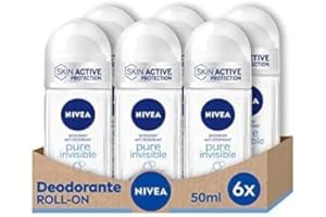NIVEA Deodorante Roll on Pure Invisibile 6 x 50 ml, Deodorante donna per una protezione 72h invisibile, Deo roll on antitraspirante senza alcool, Non lascia residui sulla pelle e i vestiti