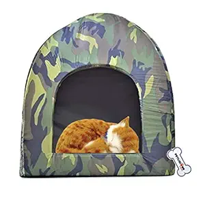 Petlicious & More Soft & Light Weight Designer Luxurious Foldable Pet Tent Kennel Den House for Puppies & Dogs (Army Print Den House, 50cm X 50cm X 55cm)