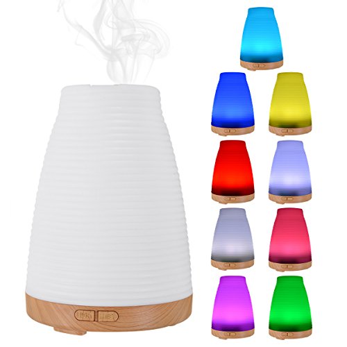 Preisvergleich Produktbild Aroma Diffuser Öl Duftzerstäuber Luftbefeuchter, ELEGIANT 100ML Mini Multifunktion Ultraschall Humidifier Aromatherapie Duft Diffuser Öl Diffusor Ultrasonic Aromatherapy Spray Dust +Stimmungslicht Nachtlicht mit 7 LED Farbwechsel verschiedenfarbigem Licht Night Light Mute Colorful Lamp Light Atomization Nano-Atomization Technology sicher und leise Höhe 14cm für Schlafzimmer Kinderzimmer Wohnzimmer Schreibtisch Büro Konferenzraum Babies kinder Beauty-Salon Spa Yoga usw