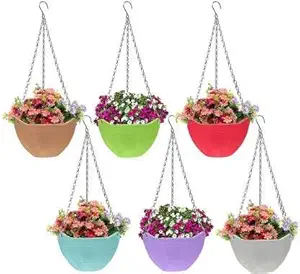 EOAN Plastic Hanging Plant Pot for Railing Flower Pots (Multicolour, Set of 5)